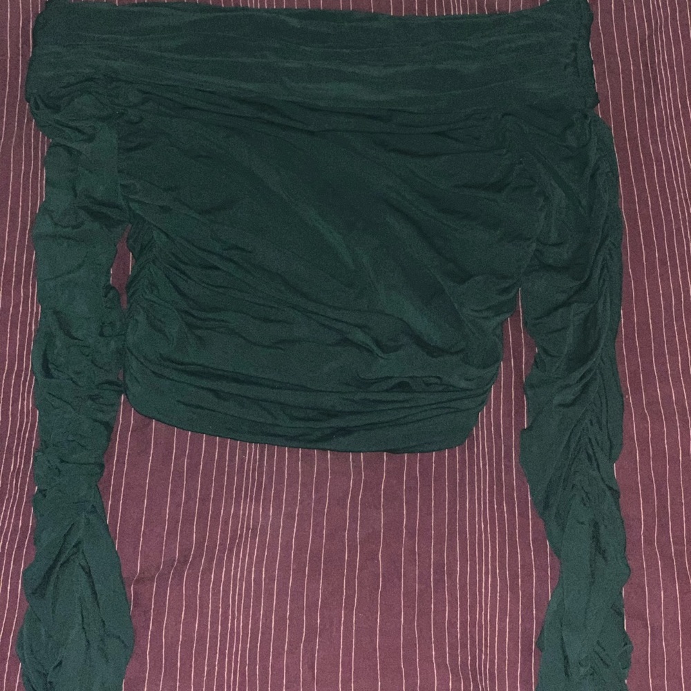 Elizabeth and James Off The Shoulder Ruched Crop Top